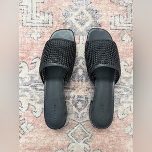 Sanctuary Leather Mesh Heeled Sandals Black Minimalist Slide Heel Womens 11 NWOT